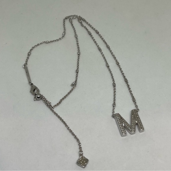 NEW Kendra Scott Initial “M” Pendant Necklace Silver Rhodium Box Pouch - Picture 2 of 8